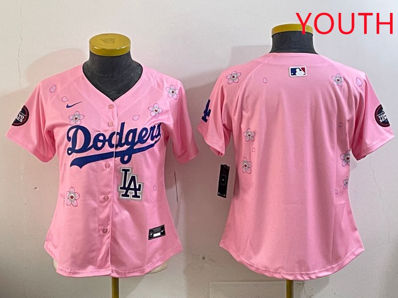 Youth Los Angeles Dodgers Blank Pink Sakura Edition 2025 Nike MLB Jersey style 6